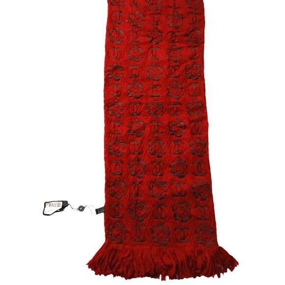 CHANEL Luxury Vintage VWT Red Rose Motif Cashmere Silk Fringed Shawl Wrap Scarf - Picture 5 of 15